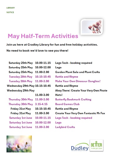 Cradley Library - May Half Term Children's Activities